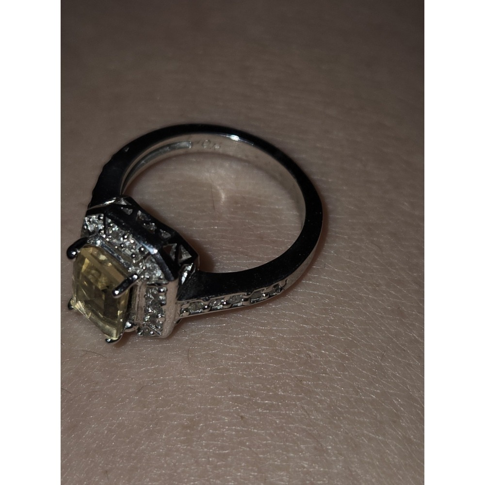 10K WG Art Deco Emerald Cut 1.95 CTW Genuine Citrine And Diamond Ring. 5.4 G - Picture 3 of 10